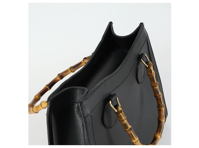 Borsa a mano in pelle Gucci Bamboo Nera Oro 002 1186 0260 Auth 156902 Nero D'oro - vista 6
