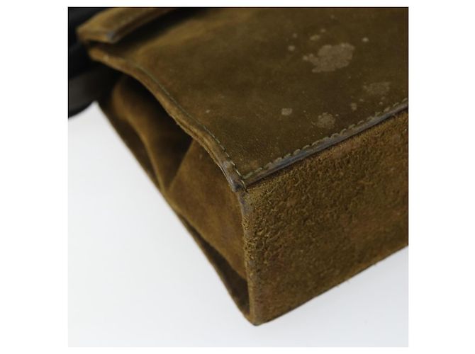 Borsa a Spalla Salvatore Ferragamo Vala in Pelle Scamosciata 2 in 1 Verde Oro Auth BA9381 - vista 10