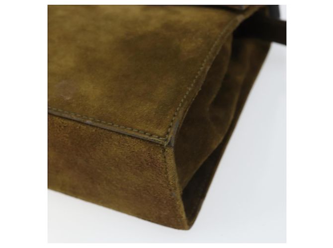 Borsa a Spalla Salvatore Ferragamo Vala in Pelle Scamosciata 2 in 1 Verde Oro Auth BA9381 - vista 15