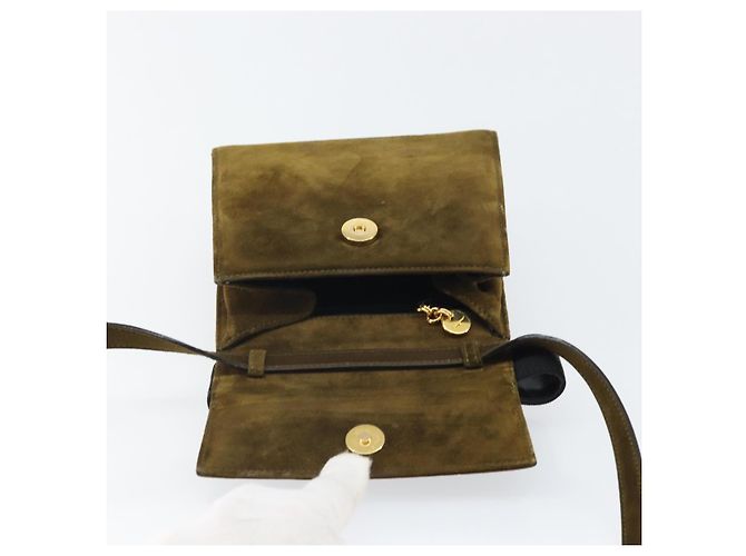 Borsa a Spalla Salvatore Ferragamo Vala in Pelle Scamosciata 2 in 1 Verde Oro Auth BA9381 - vista 19
