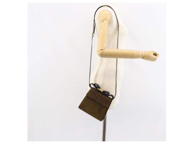 Borsa a Spalla Salvatore Ferragamo Vala in Pelle Scamosciata 2 in 1 Verde Oro Auth BA9381 - vista 24