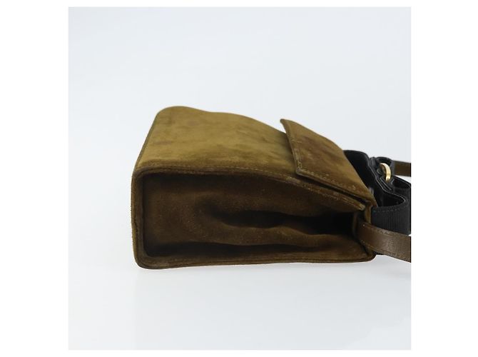 Borsa a Spalla Salvatore Ferragamo Vala in Pelle Scamosciata 2 in 1 Verde Oro Auth BA9381 - vista 3