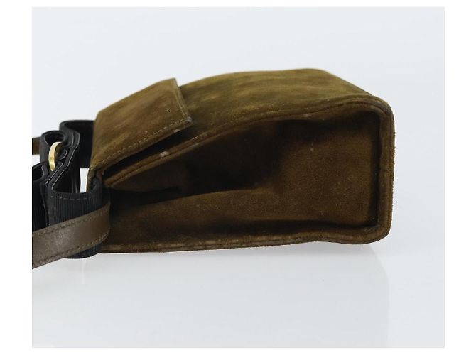 Borsa a Spalla Salvatore Ferragamo Vala in Pelle Scamosciata 2 in 1 Verde Oro Auth BA9381 - vista 4
