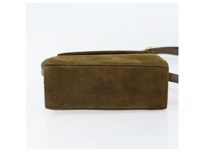 Borsa a Spalla Salvatore Ferragamo Vala in Pelle Scamosciata 2 in 1 Verde Oro Auth BA9381 - vista 5
