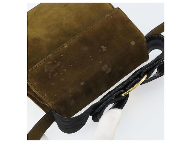 Borsa a Spalla Salvatore Ferragamo Vala in Pelle Scamosciata 2 in 1 Verde Oro Auth BA9381 - vista 6