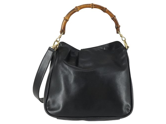 Borsa a mano in pelle Gucci Bamboo 2way Nera Oro 001 1638 2615 Auth 156944 Nero D'oro - vista 13