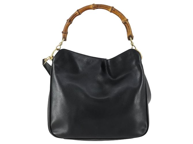 Borsa a mano in pelle Gucci Bamboo 2way Nera Oro 001 1638 2615 Auth 156944 Nero D'oro - vista 2