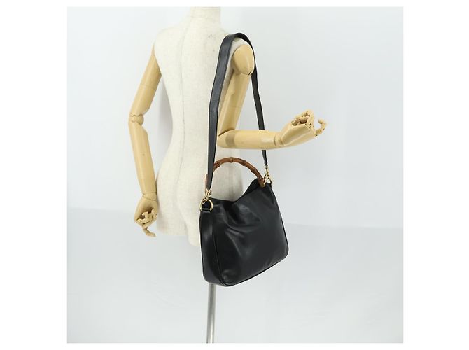 Borsa a mano in pelle Gucci Bamboo 2way Nera Oro 001 1638 2615 Auth 156944 Nero D'oro - vista 23