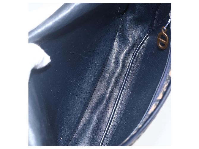 Bolso de Hombro de Lona Trotter Christian Dior Azul Marino Dorado Auth 152835 - vista 12