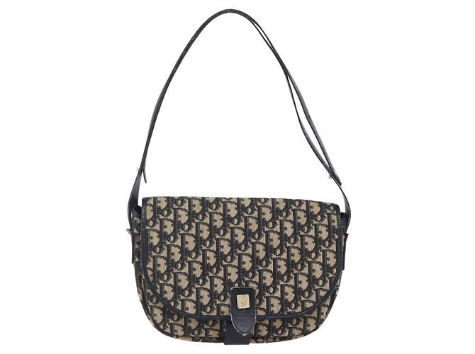 Bolso de Hombro de Lona Trotter Christian Dior Azul Marino Dorado Auth 152835 - vista 13