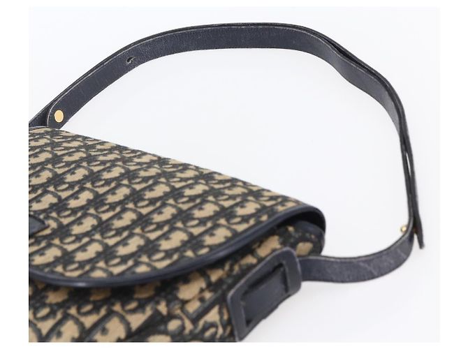 Bolso de Hombro de Lona Trotter Christian Dior Azul Marino Dorado Auth 152835 - vista 14