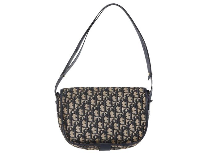 Bolso de Hombro de Lona Trotter Christian Dior Azul Marino Dorado Auth 152835 - vista 2