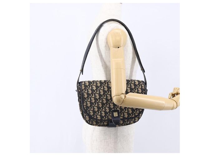 Bolso de Hombro de Lona Trotter Christian Dior Azul Marino Dorado Auth 152835 - vista 22