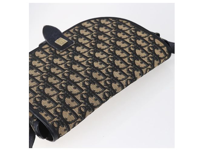 Bolso de Hombro de Lona Trotter Christian Dior Azul Marino Dorado Auth 152835 - vista 6