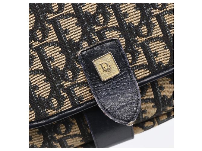 Bolso de Hombro de Lona Trotter Christian Dior Azul Marino Dorado Auth 152835 - vista 8