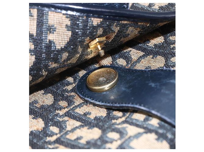 Bolso de Hombro de Lona Trotter Christian Dior Azul Marino Dorado Auth 152835 - vista 9