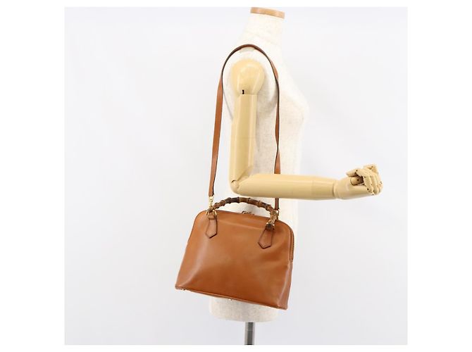 Borsa a mano in pelle GUCCI Bamboo 2way Marrone Oro 000 1274 0290 Auth 153886 - vista 24