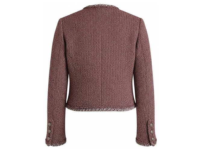 BLAZER DE TWEED CON TRIM TRAMADO GRIS BURDEOS CHANEL 08A FR 38 - vista 10