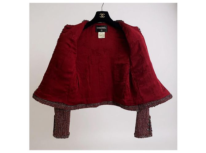 BLAZER DE TWEED CON TRIM TRAMADO GRIS BURDEOS CHANEL 08A FR 38 - vista 12