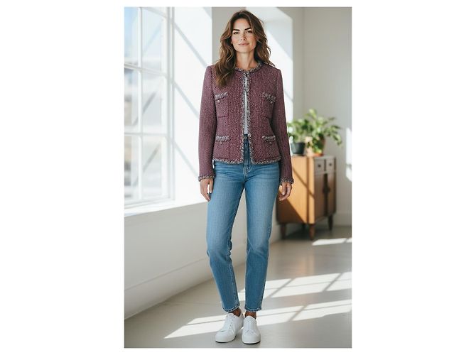 BLAZER DE TWEED CON TRIM TRAMADO GRIS BURDEOS CHANEL 08A FR 38 - vista 2
