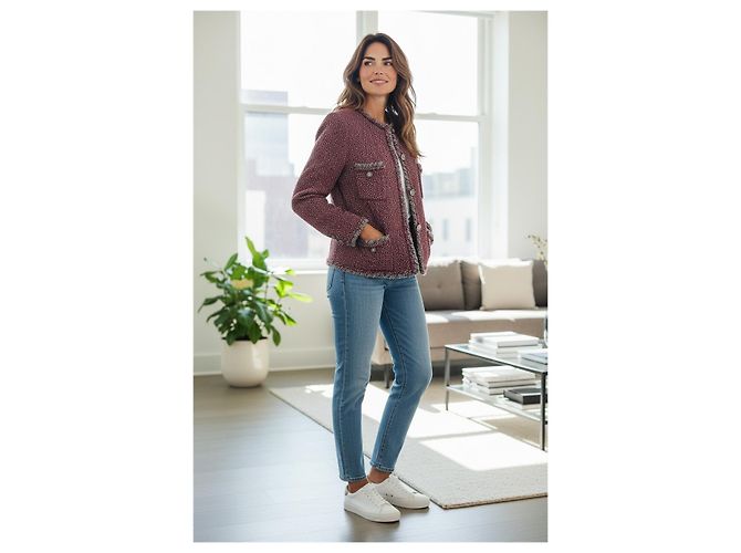 BLAZER DE TWEED CON TRIM TRAMADO GRIS BURDEOS CHANEL 08A FR 38 - vista 3