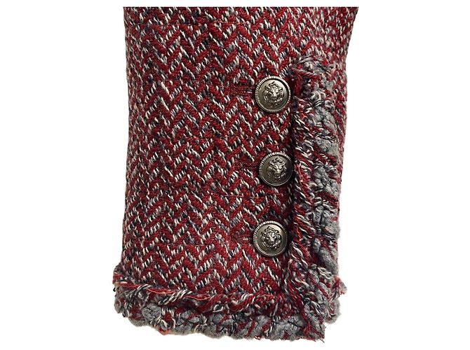 BLAZER DE TWEED CON TRIM TRAMADO GRIS BURDEOS CHANEL 08A FR 38 - vista 4
