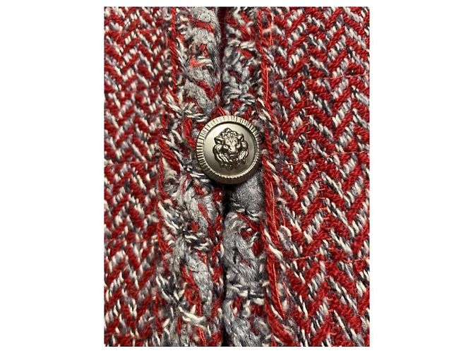 BLAZER DE TWEED CON TRIM TRAMADO GRIS BURDEOS CHANEL 08A FR 38 - vista 5