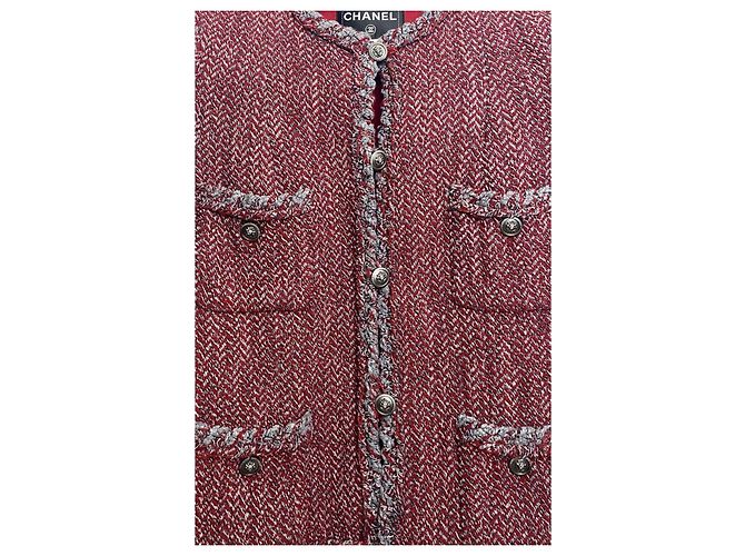 BLAZER DE TWEED CON TRIM TRAMADO GRIS BURDEOS CHANEL 08A FR 38 - vista 6