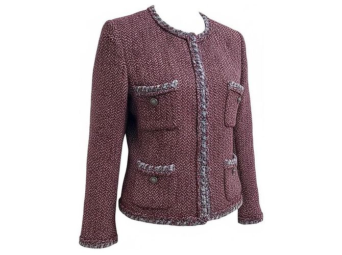 BLAZER DE TWEED CON TRIM TRAMADO GRIS BURDEOS CHANEL 08A FR 38 - vista 7