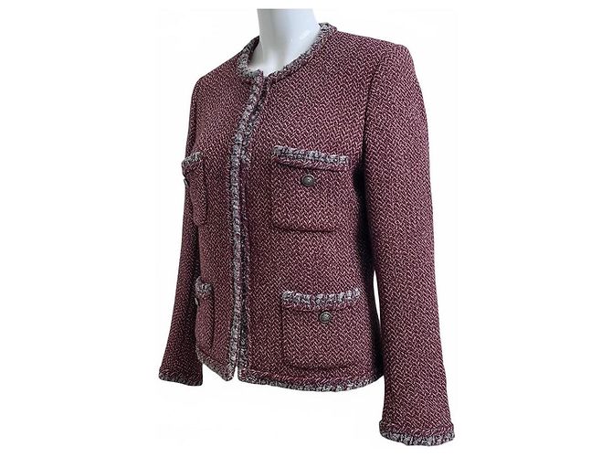 BLAZER DE TWEED CON TRIM TRAMADO GRIS BURDEOS CHANEL 08A FR 38 - vista 8