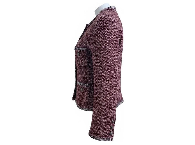 BLAZER DE TWEED CON TRIM TRAMADO GRIS BURDEOS CHANEL 08A FR 38 - vista 9
