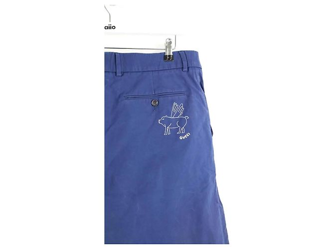 Gucci Pantaloni dritti in cotone blu - vista 4