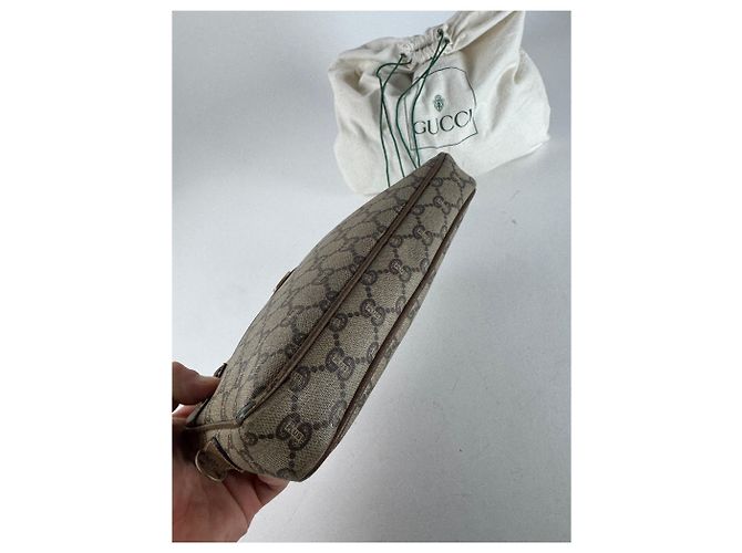 Clutch in pelle monogramma Gucci vintage grigio marrone - vista 10
