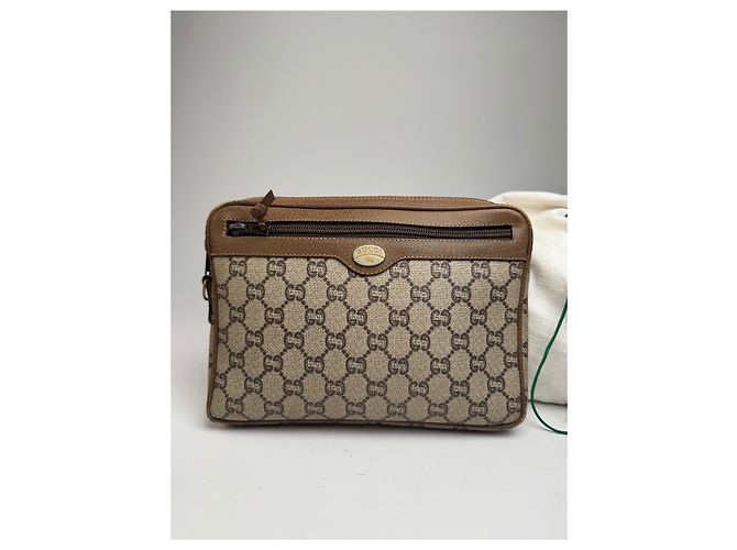 Clutch in pelle monogramma Gucci vintage grigio marrone - vista 11