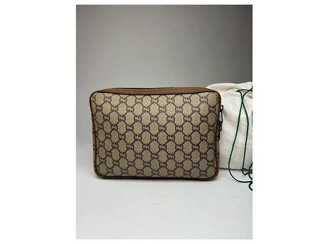 Clutch in pelle monogramma Gucci vintage grigio marrone - vista 12