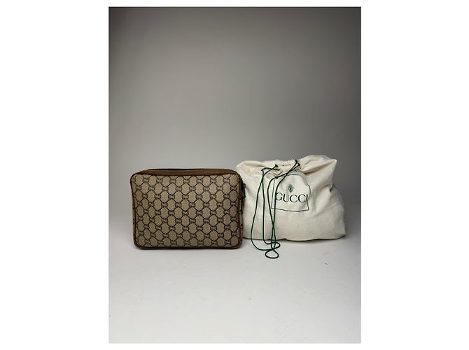Clutch in pelle monogramma Gucci vintage grigio marrone - vista 2