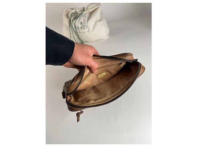 Clutch in pelle monogramma Gucci vintage grigio marrone - vista 3