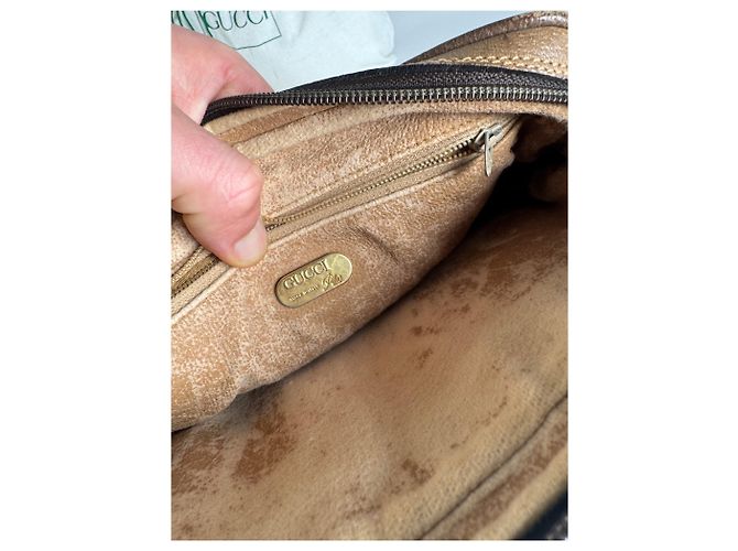 Clutch in pelle monogramma Gucci vintage grigio marrone - vista 4
