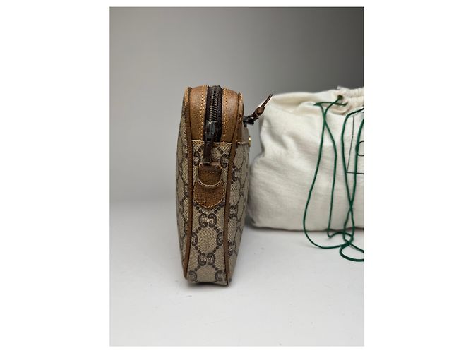 Clutch in pelle monogramma Gucci vintage grigio marrone - vista 5