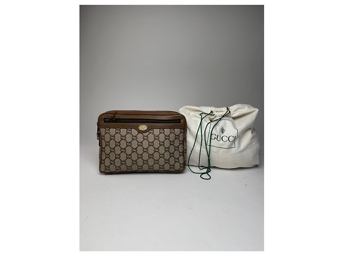 Clutch in pelle monogramma Gucci vintage grigio marrone - vista 6