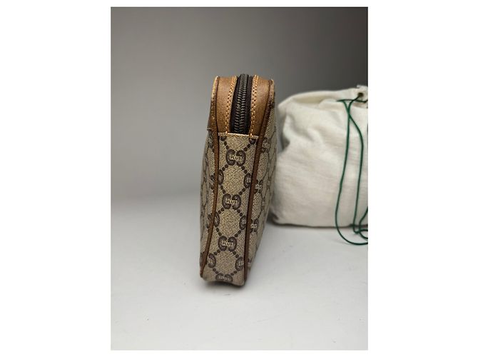 Clutch in pelle monogramma Gucci vintage grigio marrone - vista 7