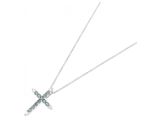 Autre Marque Collana Croce in Alexandrite in Oro Bianco Au750 Argento - vista 2
