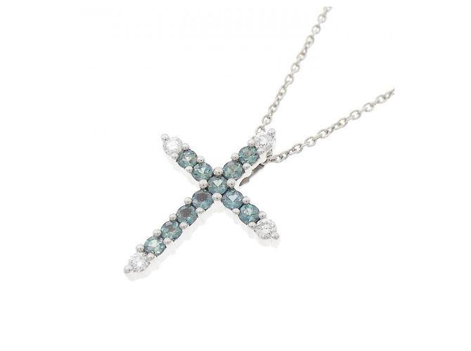 Autre Marque Collana Croce in Alexandrite in Oro Bianco Au750 Argento - vista 3