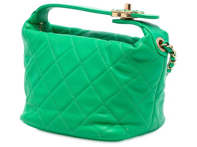 Chanel Verde Piccolo Hobo in Pelle di Agnello Trapuntata Perfect Meeting - vista 2