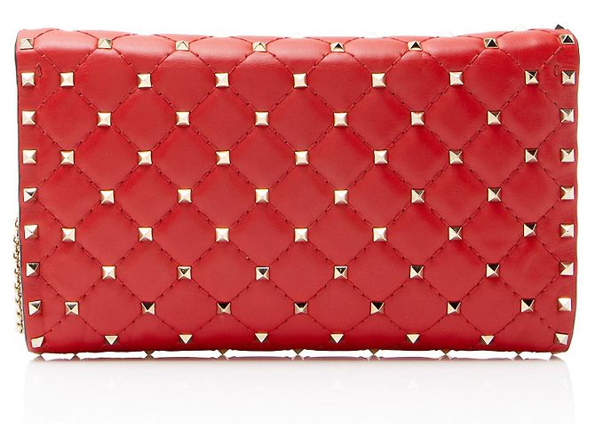 Valentino Garavani Cartera Valentino de cuero Nappa Rockstud Spike con cadena Roja - vista 3