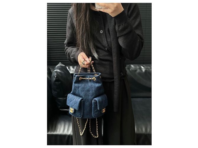 Zaino Matelassé Chanel Blu navy - vista 6