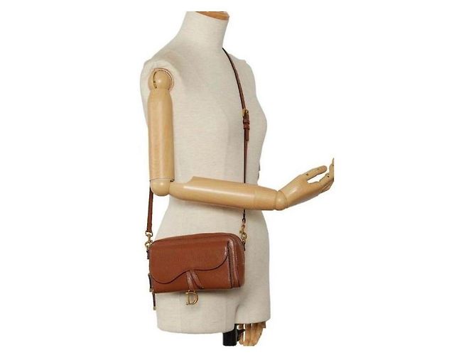Borsa Dior Saddle in pelle marrone - vista 3