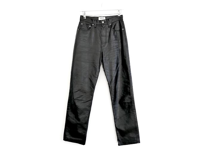 Jeans de mezcla de cuero con cintura ajustada de los 90 Agolde Negro - vista 2