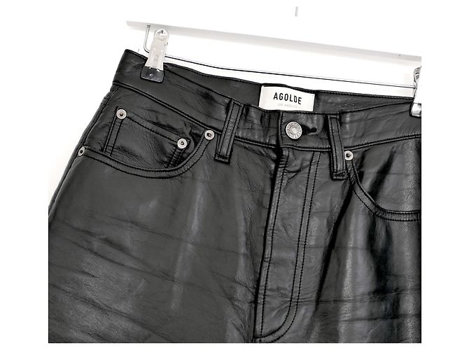 Jeans de mezcla de cuero con cintura ajustada de los 90 Agolde Negro - vista 3