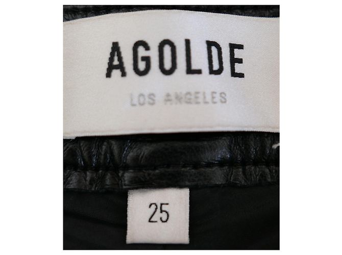 Jeans de mezcla de cuero con cintura ajustada de los 90 Agolde Negro - vista 5